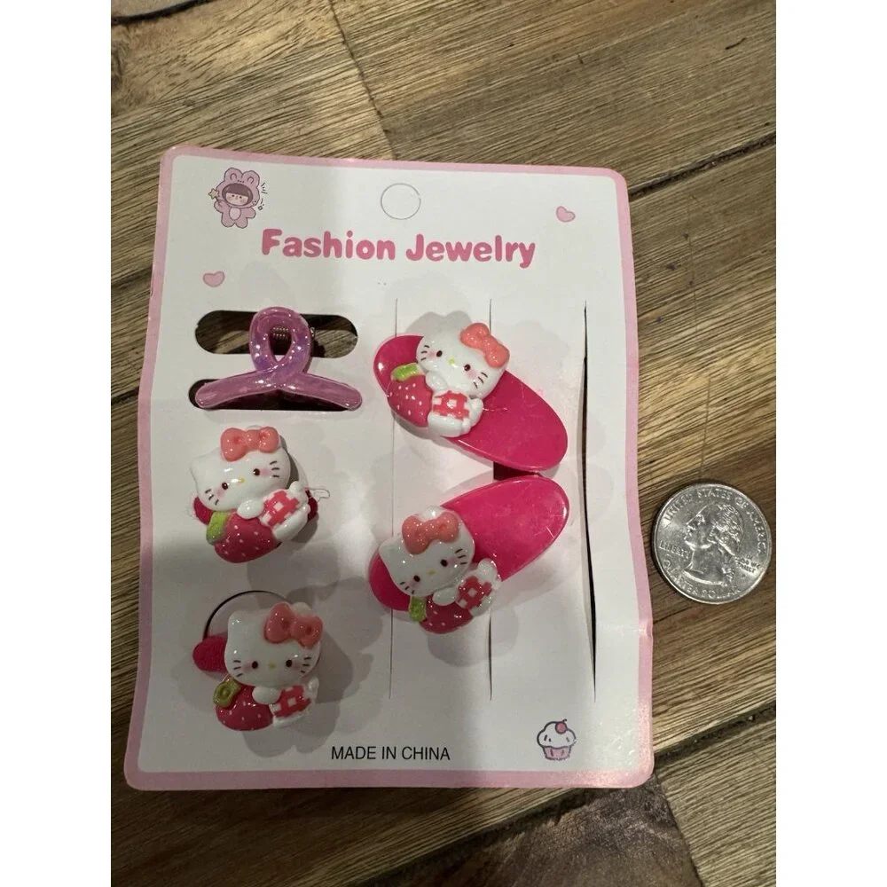 Hello Kitty Fashion Colorful Sweet Pink Barrette Cute Hair Clip for Girls 5 PC